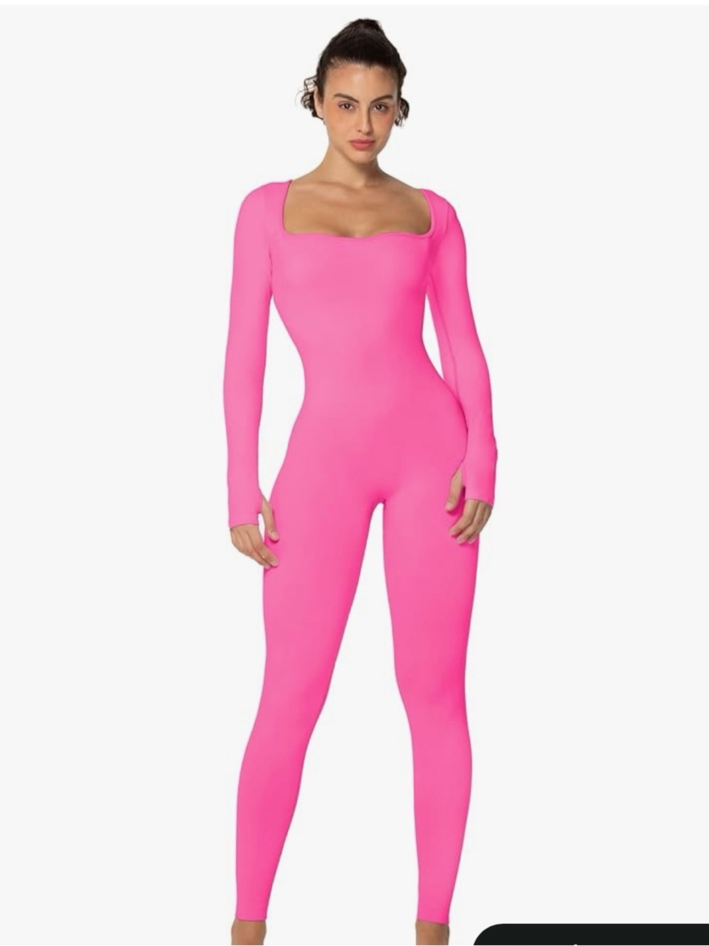 Sunzel Hot pink Long Sleeve One Piece Jumpsuit with Square Neck Butt Scrunch
